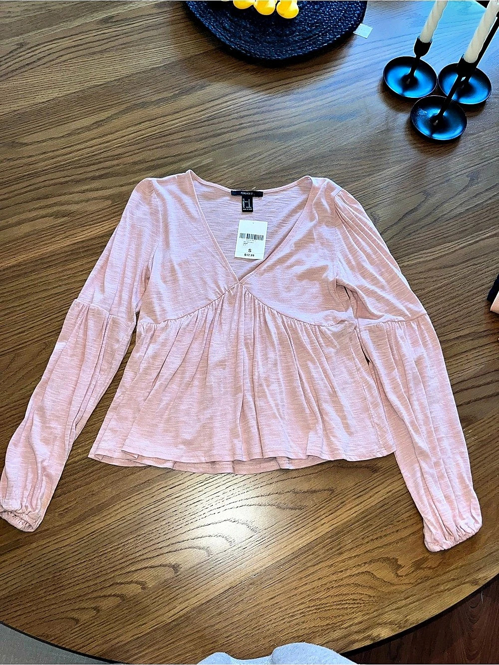 Forever 21 Knit Tunic Long Sleeve Blouse Pink Small NWT